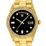 Rolex Mens 18K Yellow Black Diamond Lugs Quickset President Wristwatch With Box
