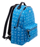 MCM Blue White Visetos Leather Medium Stark Backpack