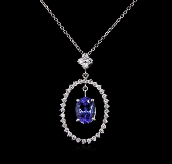 2.00 ctw Tanzanite and Diamond Pendant With Chain - 14KT White Gold