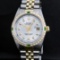 Rolex Mens 2 Tone 14K Silver & Emerald Diamond Datejust Wriswatch