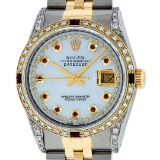 Rolex Mens 2 Tone 14K Lugs MOP Ruby & Diamond 36MM Datejust