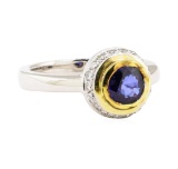 1.30 ctw Blue Sapphire and Diamond Ring - 18KT White and Yellow Gold