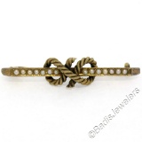 Antique Victorian 15kt Yellow Gold Seed Pearl Knot Bar Pin Brooch