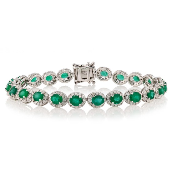 7.64 ctw Emerald and 2.63 ctw Diamond 14K White Gold Bracelet