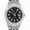 Rolex Mens Stainless Steel Black Baguette Diamond 36MM Datejust Wristwatch With