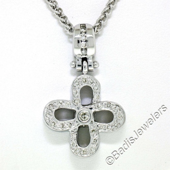 14kt White Gold 0.44 ctw Diamond Open Flower Pendant Necklace