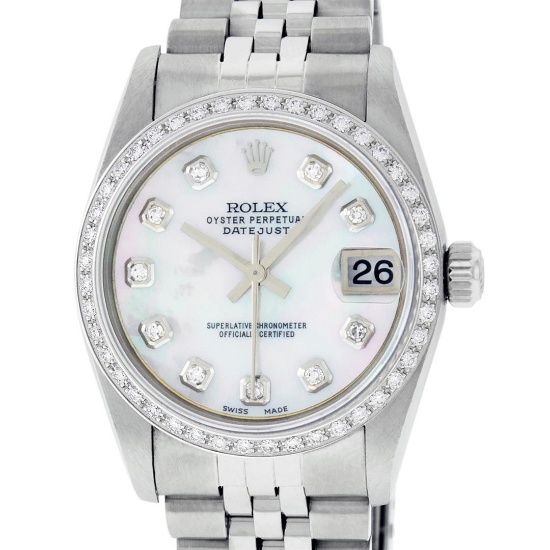 Rolex Womens Midsize 31mm MOP Diamond Bezel Jubilee Band Datejust Wristwatch