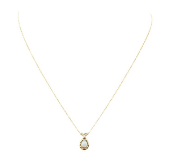 0.58 ctw Opal and Diamond Pendant with Chain - 14KT Yellow Gold