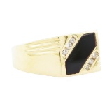 0.18 ctw Diamond and Onyx Mens' Ring - 14KT Yellow Gold