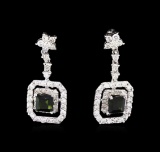 0.85 ctw Green Tourmaline and Diamond Earrings - 14KT White Gold