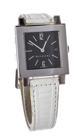 Bvlgari White SQ 29 SLD Stainless Steel Square Ladies Wrist Watch