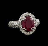 GIA Cert 3.24 ctw Ruby and Diamond Ring - 14KT White Gold