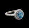 3.16 ctw Blue Zircon and Diamond Ring - 14KT White Gold