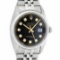 Rolex Mens Stainless Steel 36MM Black Diamond Datejust Wristwatch With Rolex Box