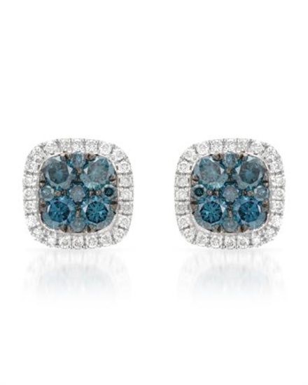 14k White Gold 0.58CTW Diamond and Blue Diamonds Earrings, (SI/H)