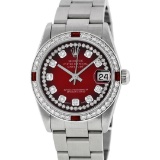 Rolex Womens Midsize 31mm Red Vignette String Diamond & Ruby Datejust Wristwatch