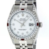 Rolex Mens Stainless Steel Diamond Lugs & Ruby Datejust Wristwatch