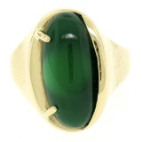 Men's 14k Yellow Gold Oval Cabochon Green Onyx Solitaire Engulfing Ring