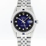 Rolex Mens Stainless Steel Blue Vignette Diamond & Sapphire Datejust Wristwatch