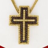 18K Gold 2.04 ctw Fine Yellow Sapphire & Garnet  Slide Cross Pendant & Chain