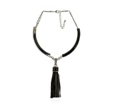 Leather Tassel Pendant Necklace - Rhodium Plated