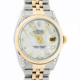 Rolex Mens 2 Tone MOP Diamond Lugs 36MM Datejust Wristwatch