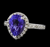 3.50 ctw Tanzanite and Diamond Ring - 14KT White Gold