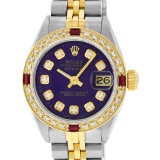 Rolex Ladies 2 Tone Purple Diamond & Ruby Datejust Wristwatch