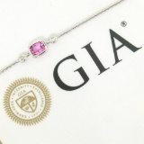 New 18kt White Gold 0.96 ctw GIA Pink Sapphire and Diamond Pendant Necklace