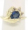 14K Solid Yellow Gold 1.14 ctw Oval Sapphire Blooming Flower Ring Diamond Accent