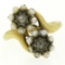 18k Gold Rose Diamonds Seed Pearl Enamel Bypass Ring