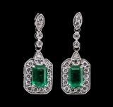 2.11 ctw Emerald and Diamond Earrings - 18KT White Gold