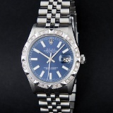 Rolex Mens Stainless Steel 36MM Blue Index Diamond Datejust Wristwatch