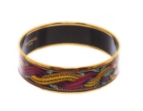 Hermes Multicolor Gold-Plated Printed Enamel Wide Bangle