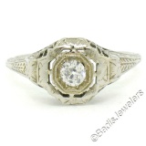 Antique Art Deco 18kt White Gold 0.35 ctw European Diamond Solitaire Filigree En