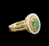 0.88 ctw Emerald and Diamond Ring - 14KT Yellow Gold