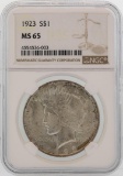 1923 $1 Peace Silver Dollar Coin NGC MS65