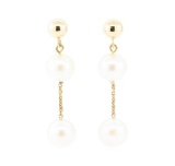 Double Pearl Dangle Earrings - 14KT Yellow Gold