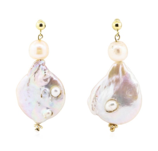 Baroque Coin Pearl Earring - 14KT Yellow Gold Plated