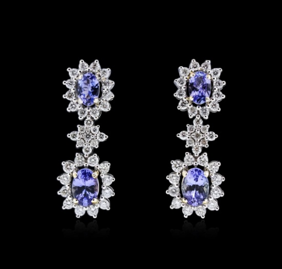 14KT Two-Tone Gold 1.76 ctw Tanzanite and Diamond Earrings