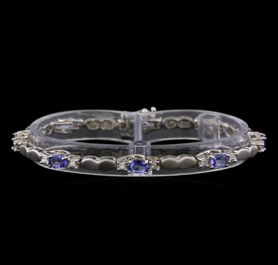 4.40 ctw Tanzanite and Diamond Bracelet - 14KT White Gold