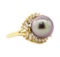 0.64 ctw Diamond and Pearl Ring - 18KT Yellow Gold