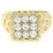 Mens 14K Two Tone Gold Nugget Design .90 ctw Round BRILLIANT Diamond Cluster Rin