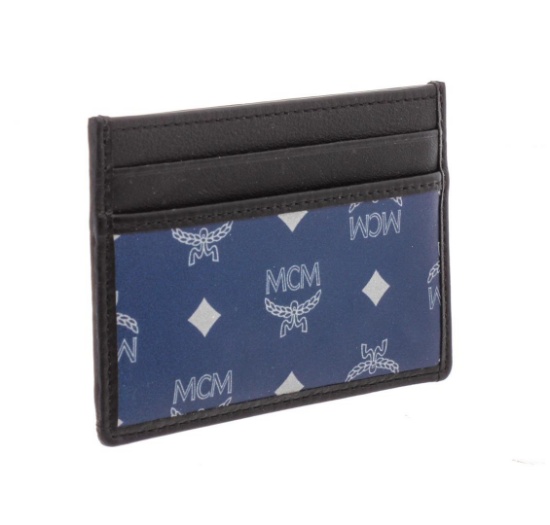 MCM Estate Blue Reflective Nylon Leather Mini Card Case