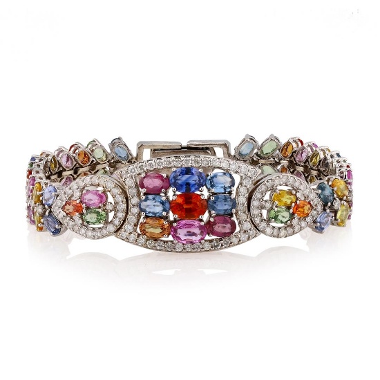 21.95 ctw Multi-Color Sapphire and 2.88 Diamond 14K White Golod Bracelet