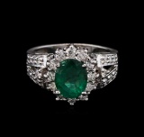 1.92 ctw Emerald and Diamond Ring - 14KT White Gold