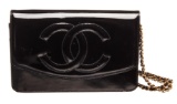 Chanel Vintage Black Patent Leather Wallet On Chain WOC Bag