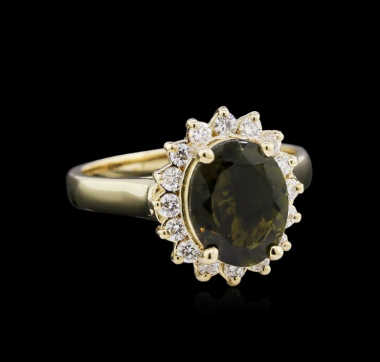 2.63 ctw Green Tourmaline and Diamond Ring - 14KT Yellow Gold