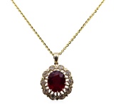 11.34 Ruby and Diamond Pendant With Chain - 14KT Yellow Gold