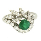 14K White Gold 1.64 ctw F VS1 Prong Set Rich Green Emerald & Diamond Eye Shape C